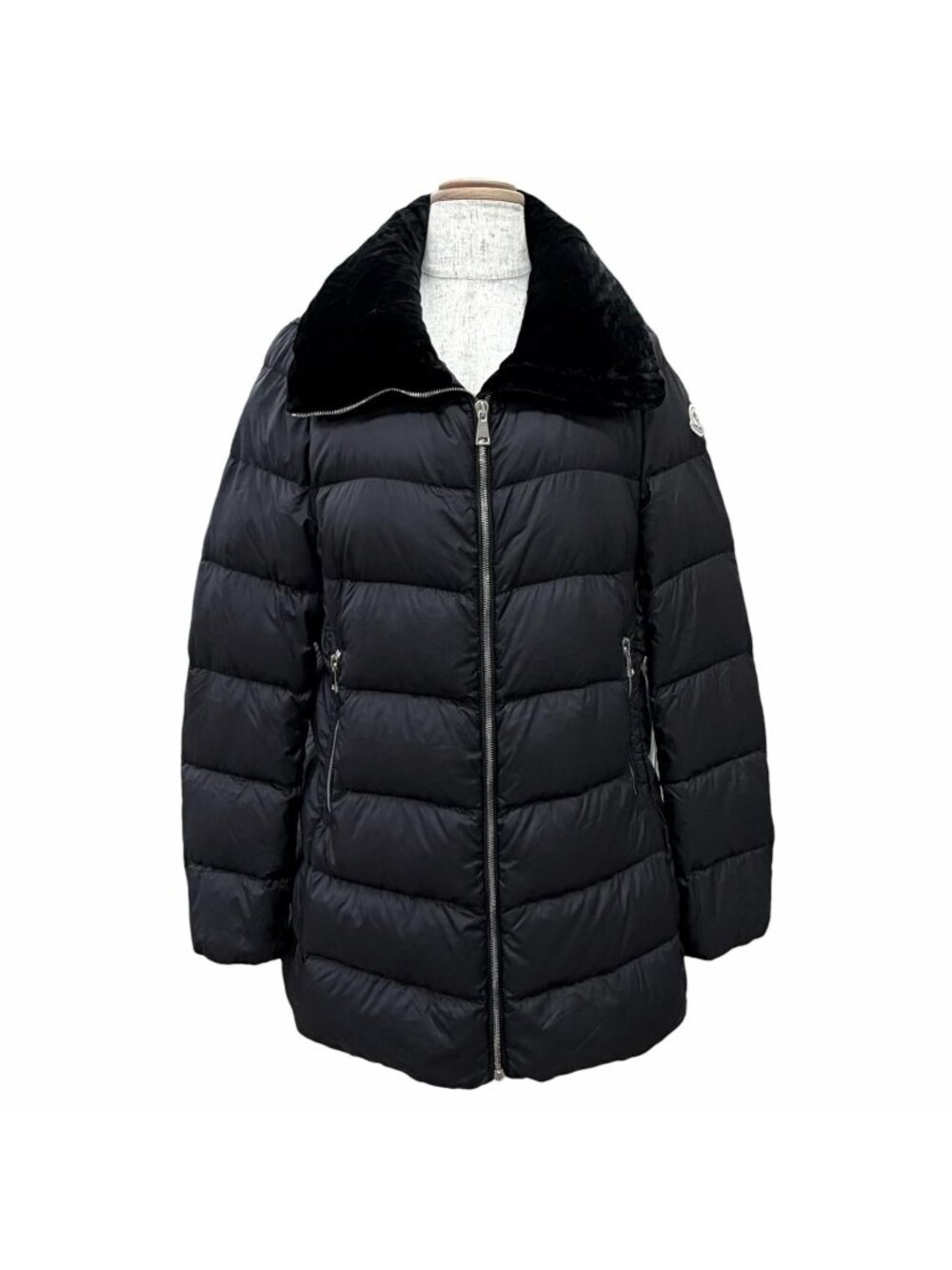 Moncler Torcon Logo Patch with Velour Collar Zip Up Jacket Black
